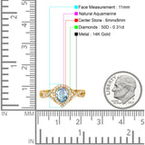 14K Yellow Gold 1.56ct Teardrop Pear Infinity 11mm G SI Natural Aquamarine Diamond Engagement Wedding Ring Size 6.5