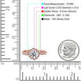 14K Rose Gold Floral Art Deco GIA Certified Round 6.5mm F VS1 1.01ct Lab Grown CVD Diamond Engagement Wedding Ring