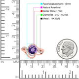 14K Rose Gold 1.49ct Art Deco Round 7mm G SI Natural Amethyst Diamond Engagement Wedding Ring Size 6.5