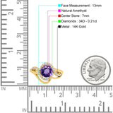 14K Yellow Gold 1.49ct Art Deco Round 7mm G SI Natural Amethyst Diamond Engagement Wedding Ring Size 6.5