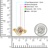 14K Yellow Gold 1.49ct Art Deco Round 7mm G SI Natural Morganite Diamond Engagement Wedding Ring Size 6.5