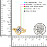 14K Yellow Gold Art Deco GIA Certified Round 6.5mm D VS1 1.01ct Lab Grown CVD Diamond Engagement Wedding Ring