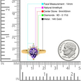 14K Yellow Gold 1.5ct Teardrop Art Deco Pear 9mmx6mm G SI Natural Amethyst Diamond Engagement Wedding Ring Size 6.5