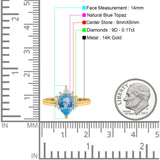 14K Yellow Gold 1.5ct Teardrop Art Deco Pear 9mmx6mm G SI Natural Blue Topaz Diamond Engagement Wedding Ring Size 6.5