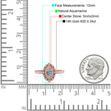 14K 0.54ct Rose Gold Natural Aquamarine G SI Diamond Engagement Ring Size 6.5
