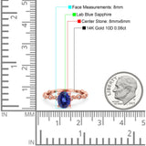 14K Rose Gold 1.29ct Oval Nano Blue Sapphire G SI Diamond Engagement Ring Size 6.5