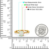 14K Yellow Gold 0.08ct Oval Natural White Opal G SI Diamond Engagement Ring Size 6.5