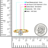 14K Yellow Gold Oval Art Deco 8mmx6mm D VS2 GIA Certified 1.01ct Lab Grown CVD Diamond Engagement Wedding Ring Size 6.5