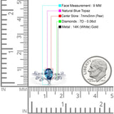 14K White Gold Pear Natural Swiss Blue Topaz 0.77ct G SI Diamond Engagement Ring Size 6.5