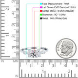 14K White Gold Halo Round GIA Certified 6.5mm D VS1 1.01ct Lab Grown CVD Diamond Engagement Wedding Ring Size 6.5