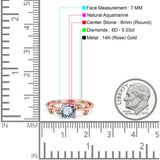 14K Rose Gold 0.87ct Round Natural Aquamarine G SI Diamond Engagement Ring Size 6.5