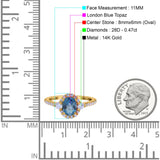 14K Yellow Gold 1.68ct Oval London Blue Topaz G SI Diamond Engagement Ring Size 6.5