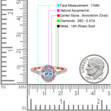 14K Rose Gold 1.68ct Oval Natural Aquamarine G SI Diamond Engagement Ring Size 6.5