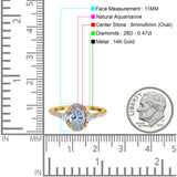 14K Yellow Gold 1.68ct Oval Natural Aquamarine G SI Diamond Engagement Ring Size 6.5