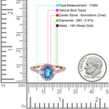 14K Rose Gold 1.68ct Oval Natural Swiss Blue Topaz G SI Diamond Engagement Ring Size 6.5