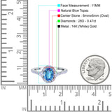 14K White Gold 1.68ct Oval Natural Swiss Blue Topaz G SI Diamond Engagement Ring Size 6.5