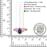 14K Rose Gold Oval Nano Blue Sapphire 0.95ct G SI Diamond Engagement Ring Size 6.5