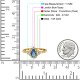 14K Yellow Gold Oval London Blue Topaz 0.95ct G SI Diamond Engagement Ring Size 6.5