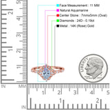 14K Rose Gold Oval Natural Aquamarine 0.95ct G SI Diamond Engagement Ring Size 6.5