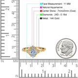 14K Yellow Gold Oval Natural Aquamarine 0.95ct G SI Diamond Engagement Ring Size 6.5