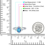 14K White Gold Oval Natural Swiss Blue Topaz 0.95ct G SI Diamond Engagement Ring Size 6.5