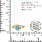 14K Yellow Gold Oval Natural Swiss Blue Topaz 0.95ct G SI Diamond Engagement Ring Size 6.5