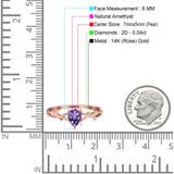 14K Rose Gold 0.75ct Natural Amethyst Pear G SI Diamond Engagement Ring Size 6.5