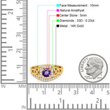 14K Yellow Gold 0.69ct Round Art Deco 5mm G SI Natural Amethyst Diamond Engagement Wedding Ring Size 6.5