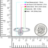 14K White Gold Oval Fashion Accent 8mmx6mm D VS2 GIA Certified 1.01ct Lab Grown CVD Diamond Engagement Wedding Ring Size 6.5