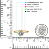 14K Yellow Gold 0.99ct Round Petite Dainty 6mm G SI Natural Aquamarine Diamond Engagement Wedding Ring Size 6.5