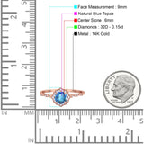 14K Rose Gold 0.99ct Round Petite Dainty 6mm G SI Natural Blue Topaz Diamond Engagement Wedding Ring Size 6.5