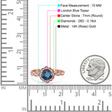 14K Rose Gold Round London Blue Topaz 1.44ct G SI Diamond Engagement Ring Size 6.5