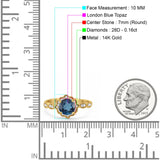 14K Yellow Gold Round London Blue Topaz 1.44ct G SI Diamond Engagement Ring Size 6.5