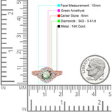 14K Rose Gold 1.25ct Floral Art Deco Round 6mm G SI Natural Green Amethyst Diamond Engagement Wedding Ring Size 6.5