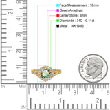 14K Yellow Gold 1.25ct Floral Art Deco Round 6mm G SI Natural Green Amethyst Diamond Engagement Wedding Ring Size 6.5