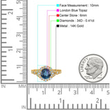 14K Yellow Gold 1.25ct Floral Art Deco Round 6mm G SI London Blue Topaz Diamond Engagement Wedding Ring Size 6.5