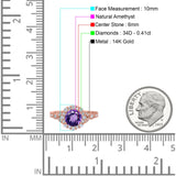 14K Rose Gold 1.25ct Floral Art Deco Round 6mm G SI Natural Amethyst Diamond Engagement Wedding Ring Size 6.5