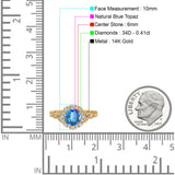 14K Yellow Gold 1.25ct Floral Art Deco Round 6mm G SI Natural Blue Topaz Diamond Engagement Wedding Ring Size 6.5