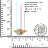 14K Yellow Gold 1.25ct Floral Art Deco Round 6mm G SI Natural Morganite Diamond Engagement Wedding Ring Size 6.5