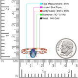 14K Rose Gold 1.4ct Oval Vintage Style 8mmx6mm G SI London Blue Topaz Diamond Engagement Wedding Ring Size 6.5