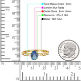 14K Yellow Gold 1.4ct Oval Vintage Style 8mmx6mm G SI London Blue Topaz Diamond Engagement Wedding Ring Size 6.5