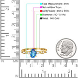 14K Yellow Gold 1.4ct Oval Vintage Style 8mmx6mm G SI Natural Blue Topaz Diamond Engagement Wedding Ring Size 6.5