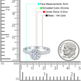 14K White Gold Halo Round Bridal Wedding Engagement Ring Simulated CZ Size-7