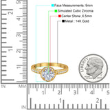 14K Yellow Gold Halo Round Bridal Wedding Engagement Ring Simulated CZ Size-7