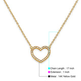 14K Yellow Gold Pave CZ Open Necklace 17" + 1" Extension