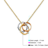 14K Tri Color Gold CZ Necklace 17" + 1" Extension