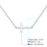 14K White Gold Side Way Cross Necklace 17" + 1" Extension