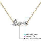 14K Two Tone Gold CZ Love Sign Necklace 17" + 1" Extension