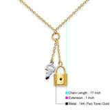 14K Two Tone Gold Key & Lock Necklace 17" + 1" Extension