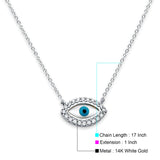 14K White Gold CZ Evil Eye Necklace 17 + 1 Inches Extension